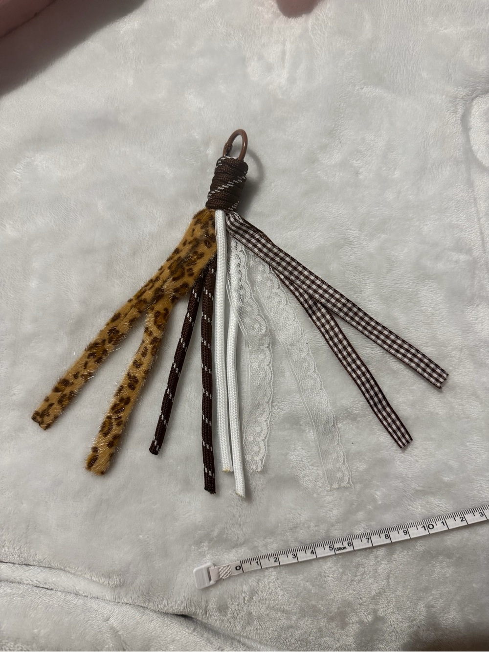 Hand Made Brown & White Tassel Keyring Charm with Leopard Accent